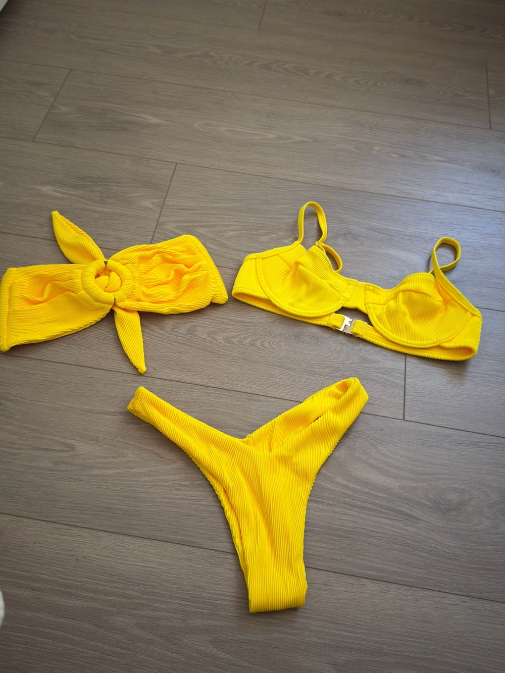 Kulani Kinis Yellow Ribbed Three-Piece Bikini Set